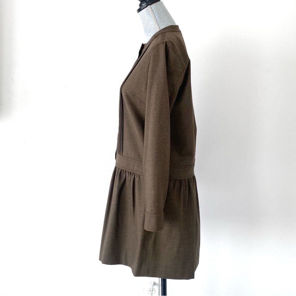 J.Crew Pin Tucked Dropped Waist Long Sleeve Wool Dress in Olive Sz 8 Military - Picture 5 of 12